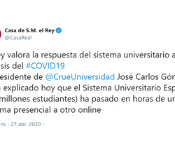 Su Majestad el Rey valora la respuesta del sisteam universitario español en el escenario generado por la crisis del COVID19