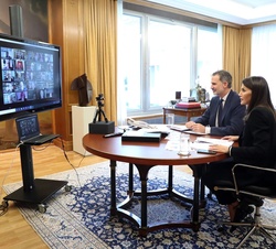 Don Felipe y Doña Letizia mantuvieron una videoconferencia con el Pleno de la Real Academia Española (RAE)