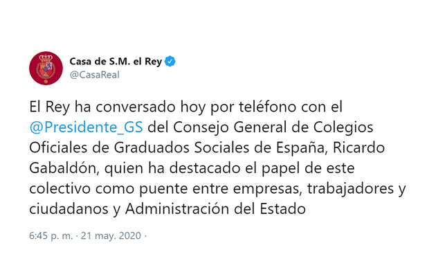 El Consejo General de Colegios Oficiales de Graduados Sociales de España destaca anre el Reysu papel como "puente" entre empresas, trabajadores y ciud
