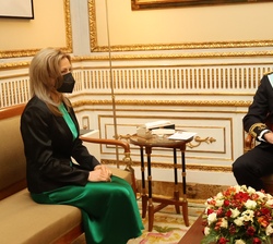 Don Felipe conversa con la embajadora de Hungría, Sra. Katalin Tóth