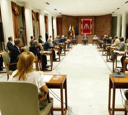 Vista general de la Sala Europa del Parlamento de Canarias durante el encuentro con representantes del Consejo Canario de Turismo