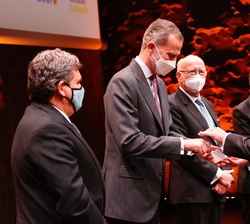 Su Majestad el Rey entrega el galardón a Rafael Villaseca, presidente de la Fundación Naturgy, ganador del Premio CODESPA en la categoría de “Em