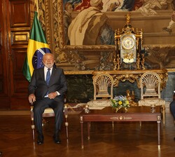 Su Majestad el Rey y el presidente de la República Federativa de Brasil, Lula da Silva durante su encuentro en el Palacio Real de Madrid