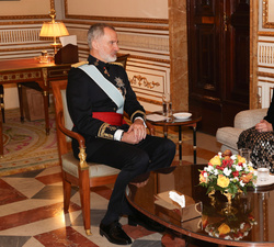 Su Majestad el Rey conversa con la Embajadora de Bosnia y Herzegovina, Sra. Vesna Andree Zaimovic, tras recibir las Cartas Credenciales