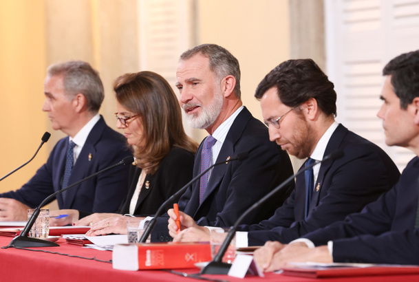 Su Majestad el Rey durante su intervención en la asamblea ordinaria de la Diputación Permanente y Consejo de la Grandeza de España y Títulos del Reino