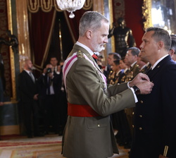 Su Majestad el Rey condecora a un representante de la Armada