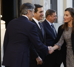 Su Majestad la Reina recibe el saludo director general de la Fundación Microfinanzas BBVA, Javier Flores