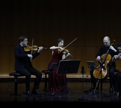 El Cuarteto Casals durante la interpretación de “El arte de la fuga” de Johann Sebastian Bach, con los instrumentos Stradivarius