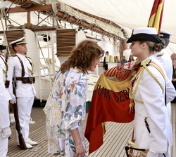La Princesa de Asturias durante la Jura de Bandera su escala en Nueva York