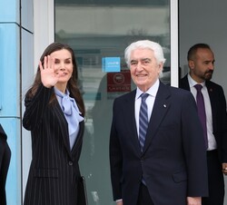 Doña Letizia saluda al público que la esperaba en el exterior de la sede de UNICEF España