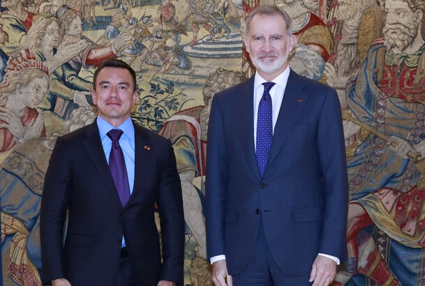 El Rey y el Presidente de la República del Ecuador, Daniel Noboa Azín, antes de mantener el encuentro 