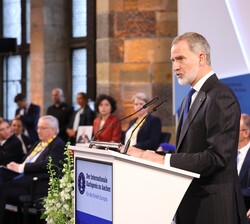 Don Felipe en un momento de su discurso en la entrega del "Premio Carlomagno" 2025