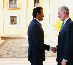 Su Majestad el Rey recibe el saludo de Su Alteza el Jeque Tamim bin Hamad Al-Thani, Emir del Estado de Catar