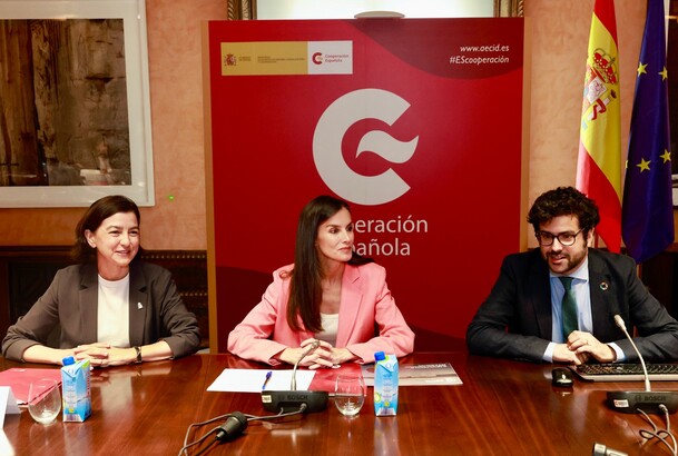 Su Majestad la Reina en el Salón Embajadores momentos antes de comenzar la reunión de trabajo