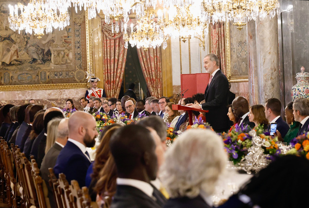 Su Majestad el Rey durante el discurso pronunciado en el almuerzo ofrecido en honor del Presidente de la República de Senegal, Bassirou Diomaye Diakhar Faye