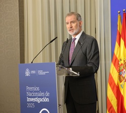 Su Majestad el Rey durante sus palabras en la entrega de los Premios Nacionales de Investigación 2025