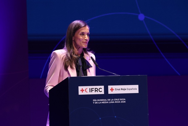 Su Majestad la Reina durante su intervención con motivo del "Día Mundial de la Cruz Roja y de la Media Luna Roja”