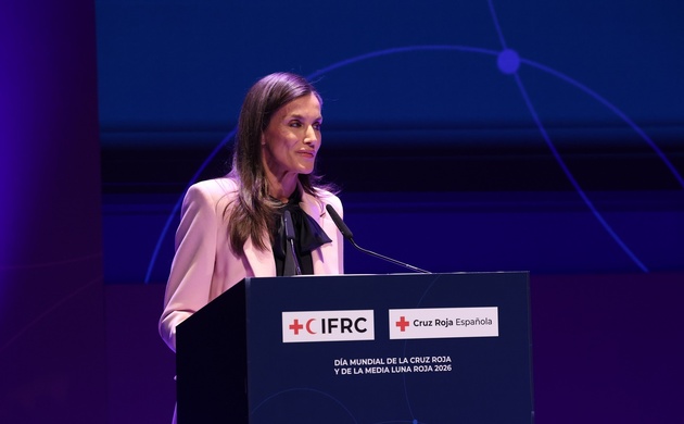 Su Majestad la Reina durante su intervención con motivo del "Día Mundial de la Cruz Roja y de la Media Luna Roja”