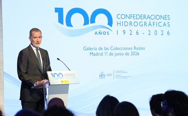 Su Majestad el Rey durante sus palabras en la celebración del Centenario de las Confederaciones Hidrográficas