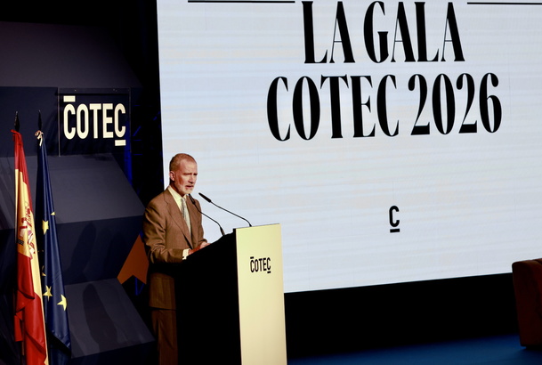 Su Majestad el Rey durante su intervención en el acto anual de Cotec 2026