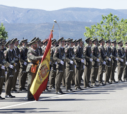 Su Majestad el Rey saluda a la Enseña Nacional mientras pasa revista a la Fuerza