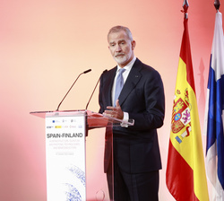 Su Majestad el Rey durante su intervención en la jornada empresarial España-Finlandia