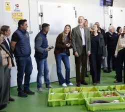 Sus Majestades los Reyes y Sus Altezas Reales la Princesa de Asturias y la Infanta Doña Sofía participan en una subasta de pescado en la lonja