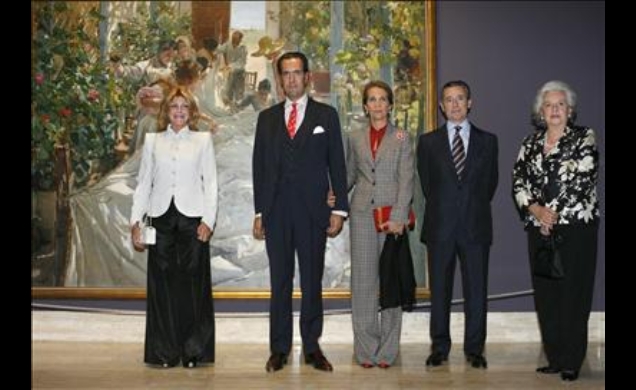 Los Duques de Lugo, acompañados por la Infanta Doña Pilar, la baronesa Thyssen-Bornemisza y Miguel Blesa, presidente de Caja Madrid