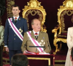Los Reyes y los Príncipes de Asturias en el acto de celebración de la Pascua Militar, durante las palabras de Don Juan Carlos