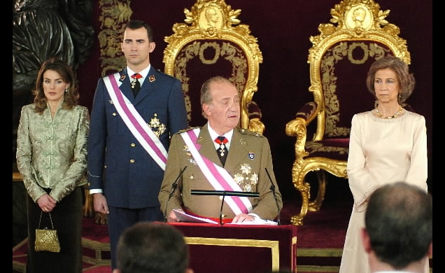 Los Reyes y los Príncipes de Asturias en el acto de celebración de la Pascua Militar, durante las palabras de Don Juan Carlos